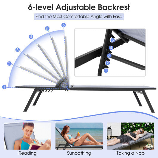 Outdoor Adjustable Chaise Lounge Chair with Lay Flat Position and Quick-Drying Fabric LuxuryLifeWay Online Store