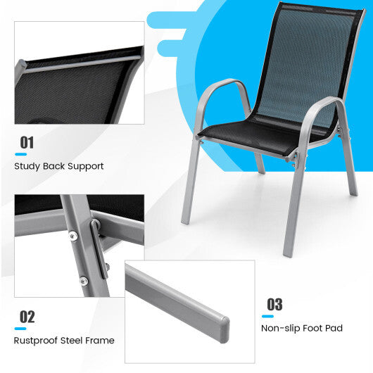 4 Pieces Stackable Patio Dining Chairs Set with Armrest-Black LuxuryLifeWay Online Store
