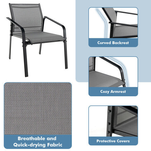4 Pieces Patio Furniture Set with Armrest Loveseat Sofas and Glass Table Deck-Gray LuxuryLifeWay Online Store