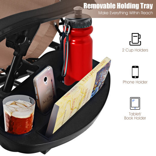 2 Pieces Folding Lounge Chair with Zero Gravity-Brown - Color: Brown LuxuryLifeWay Online Store