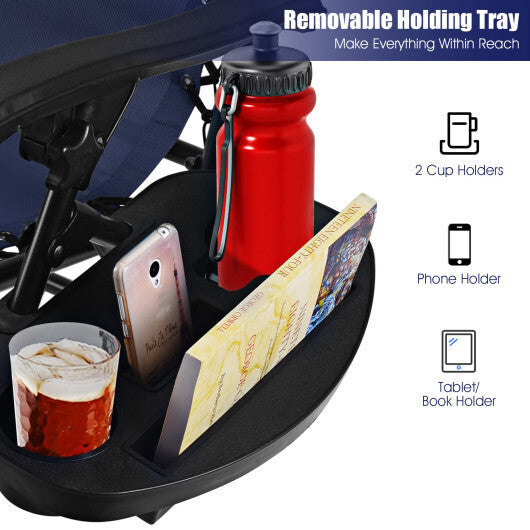 2 Pieces Folding Lounge Chair with Zero Gravity-Navy - Color: Navy LuxuryLifeWay Online Store