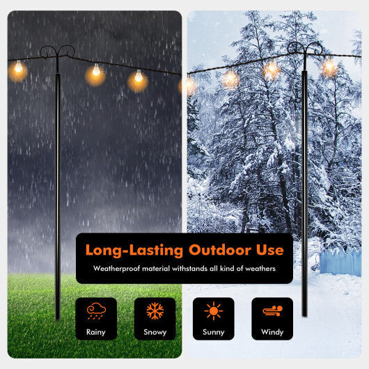 String Light Poles 2 Pack Outdoor Metal Poles with Top Arc Hook and 5-Prong Base-10 ft LuxuryLifeWay Online Store