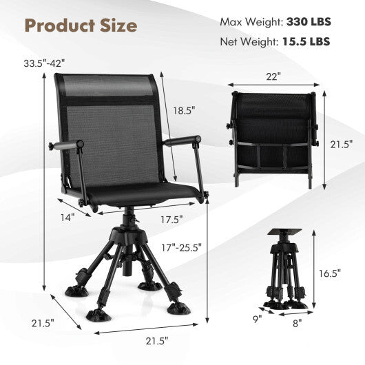 Folding Swivel Patio Chair with 4 Adjustable Leg-Black LuxuryLifeWay Online Store