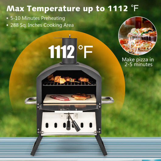 Outdoor Pizza Oven with Anti-scalding Handles and Foldable Legs-Black LuxuryLifeWay Online Store