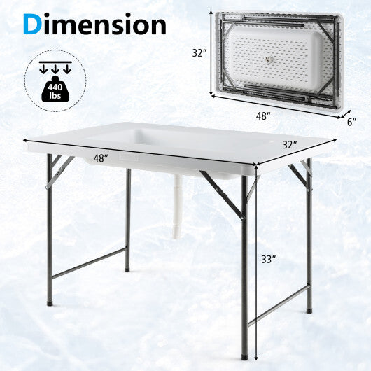 4 Feet Folding Ice Bin Table with Skirt for Camping Picnic Wedding-White LuxuryLifeWay Online Store