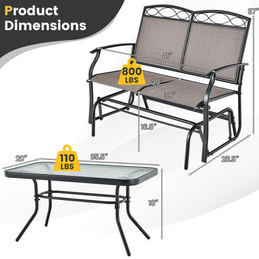 Outdoor Gliding Loveseat Chair with Tempered Glass Coffee Table-2 Pieces LuxuryLifeWay Online Store