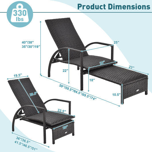Patio Chaise Lounge Outdoor Rattan Lounge Chair with Retractable Ottoman LuxuryLifeWay Online Store