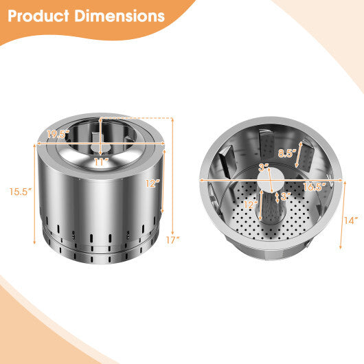 Smokeless Stainless Steel Fire Pit with Ash Pan for Yard Camping-Silver