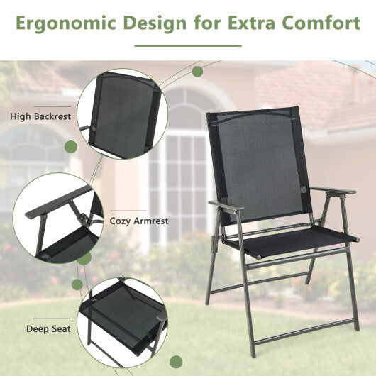 2 Pieces Patio Folding Chairs with Armrests for Deck Garden Yard-Black & Gray LuxuryLifeWay Online Store