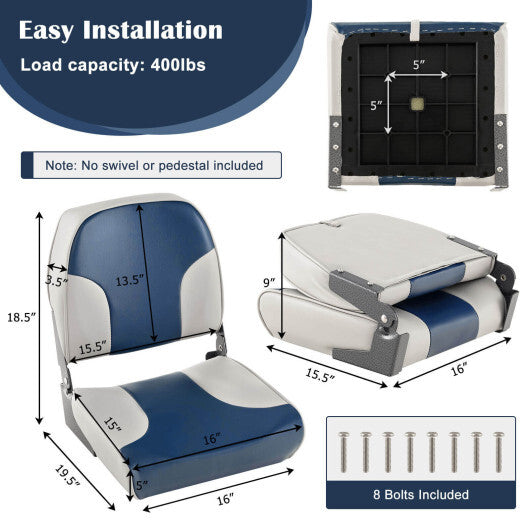 2 Pieces Low Back Boat Seat Set with Sponge Padding and Aluminum Hinges-Blue LuxuryLifeWay Online Store