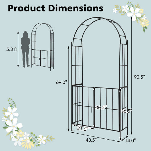 Garden Arch Arbor Trellis with Gate Patio Plant Stand Archway-Black LuxuryLifeWay Online Store