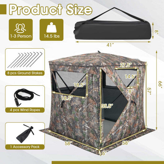 2-3 Person Hunting Blind Portable Pop Up Ground Tent with Carry Bag and Storage Pocket - Color: Multicolor LuxuryLifeWay Online Store