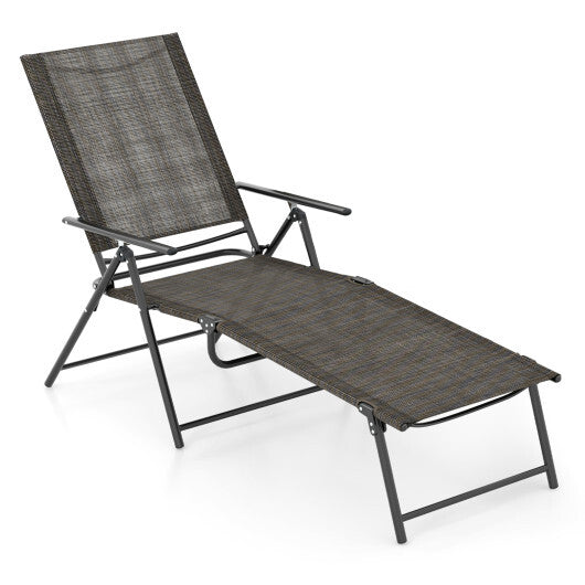 Patio Folding Chaise Lounge Chairs Recliner with 6-Level Backrest-Brown LuxuryLifeWay Online Store