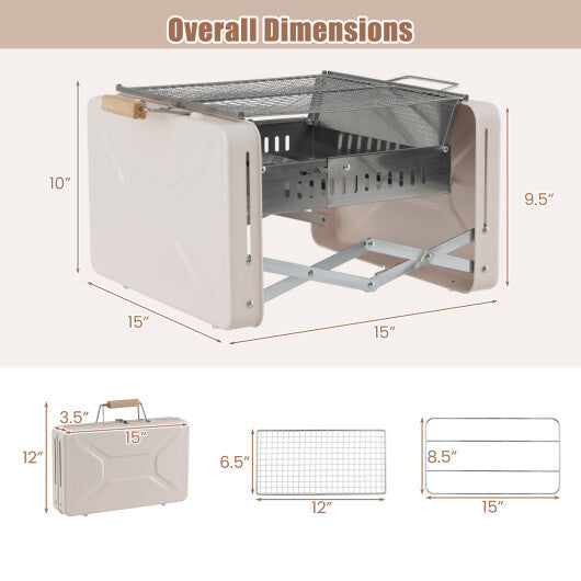 Folding Charcoal BBQ Grill with Dishwasher-safe Grill Grids and Charcoal Box-Beige LuxuryLifeWay Online Store