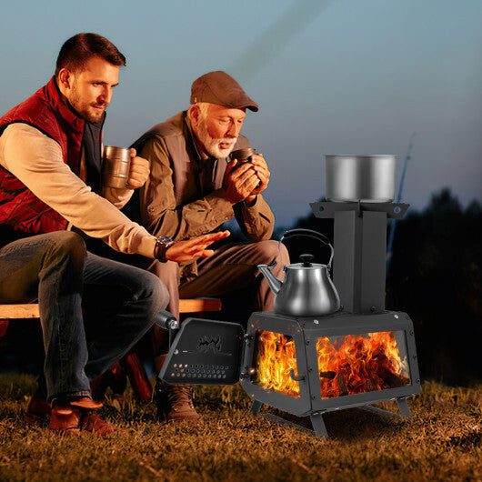 Patented Portable Wood Camping Burning Stove Heater Tabletop Fire Pit with 2 Cooking Positions