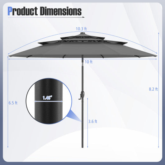 10 Feet Solar Patio Umbrella with 32 LED Lights 3-Tier Vented Top-Turquoise LuxuryLifeWay Online Store