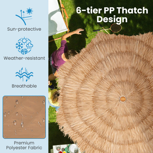 6.5 Feet Thatched Tiki Umbrella with Foldable Stand Push Button Tilt-Natural LuxuryLifeWay Online Store