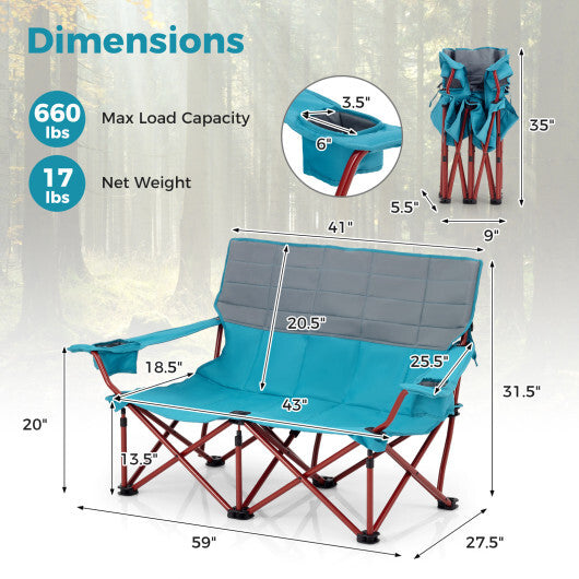 Oversized Camping Chair Folding Loveseat Camping Couch with Cup Holders & Thick Padding-Green LuxuryLifeWay Online Store