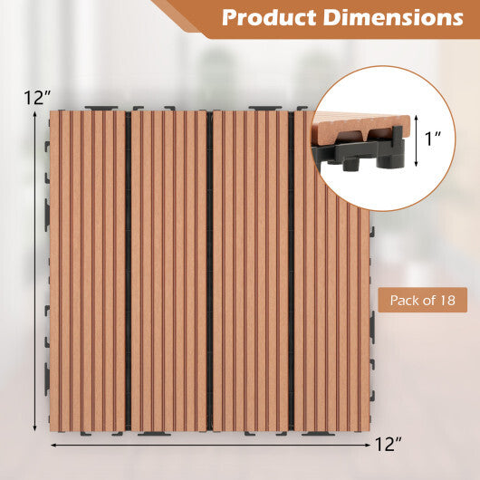 12 x 12 Inch 18 Piece All Weather Interlocking Deck Tiles for Splicing Area-Brown LuxuryLifeWay Online Store