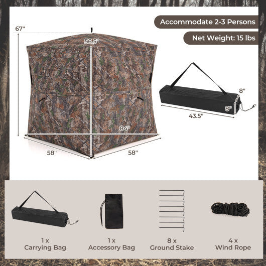Hunting Blind 360 Degree One-Way See-Through Ground Blind for 2-3 Person LuxuryLifeWay Online Store