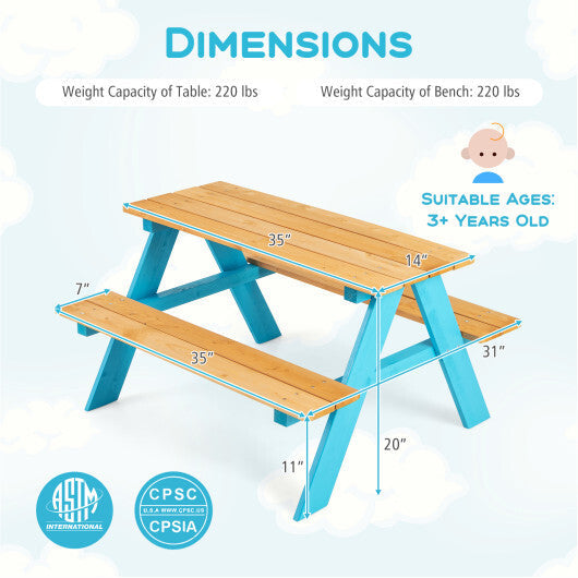 Children Outdoor Wooden Table with Bench Seats for Indoor and Outdoor Use-Natural LuxuryLifeWay Online Store