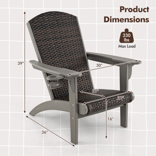 Patio Adirondack Chair with Rattan Padded Seat and Hidden Cupholder-White