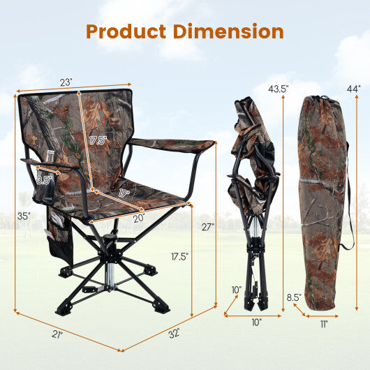 360 Swivel Hunting Chair Portable Foldable Hunting Chair with Mesh Cup Holder and Storage Pockets-Blue LuxuryLifeWay Online Store