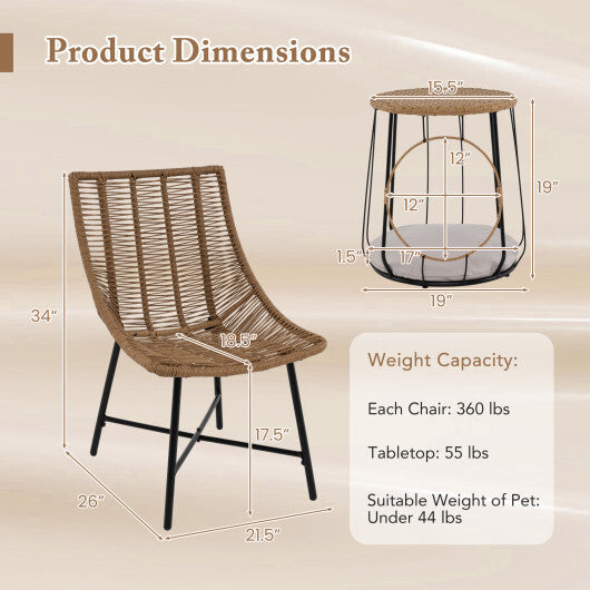 3 Piece Outdoor Furniture Set with Pet Housefor Patio Yard-Brown LuxuryLifeWay Online Store