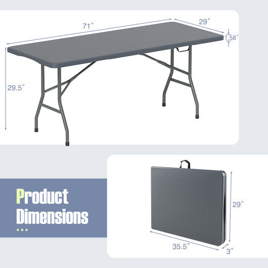 6 ft Portable Folding Table 350 LBS Fold-in-Half Table with HDPE Tabletop-Black LuxuryLifeWay Online Store