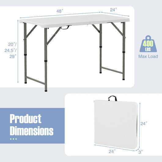 4 Feet Portable Camping Table with HDPE Tabletop and Metal Legs-White LuxuryLifeWay Online Store