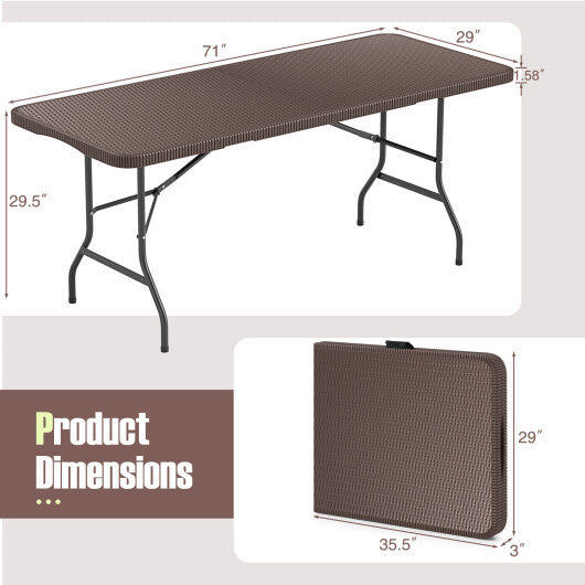 6 ft Portable Folding Table with Rattan-Like HDPE Tabletop and Safe Lock Mechanism-Brown LuxuryLifeWay Online Store
