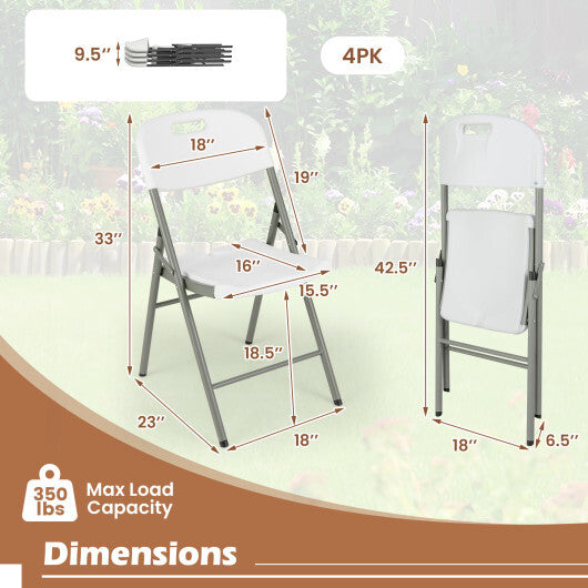 4 Pack Folding Stackable Chairs with Metal Frame and Carrying Handle-White LuxuryLifeWay Online Store