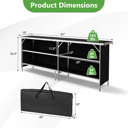 Aluminum Portable Picnic Table with 2-Tier Open Shelves and Spacious Tabletop-Coffee LuxuryLifeWay Online Store