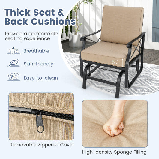 Patio Glider Rocking Chair with Metal Frame and Thick Cushions-Brown LuxuryLifeWay Online Store