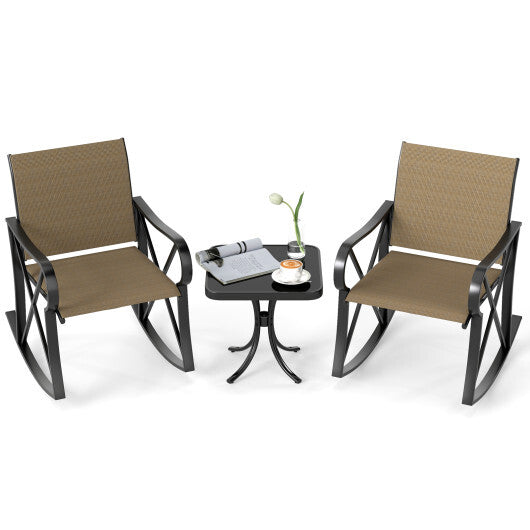 3 Piece Patio Rocking Set with Smooth Rocking Motion Outdoor Rocker Chair Bistro Set-Black LuxuryLifeWay Online Store
