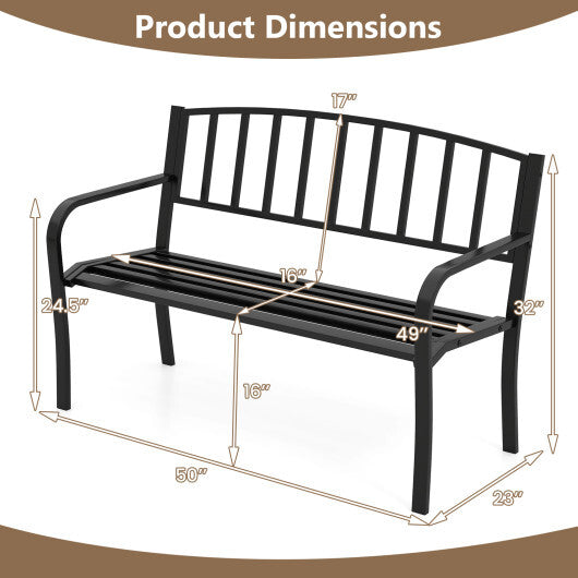 50 Inches Outdoor Garden Bench with Slatted Backrest and Curved Armrests-Black LuxuryLifeWay Online Store