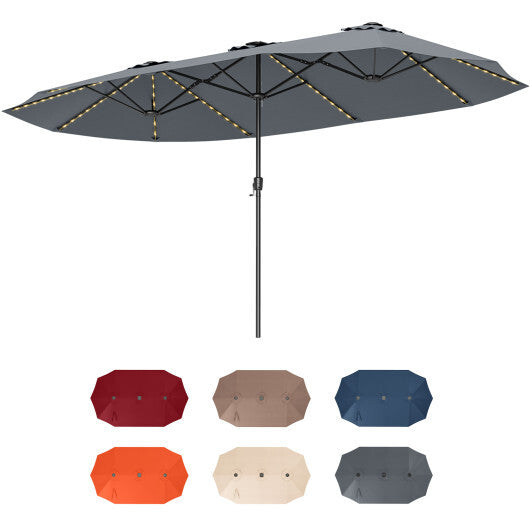 15.5 FT Extra-Large Patio Umbrella with LED Solar Lights and Crank Handle-Beige LuxuryLifeWay Online Store
