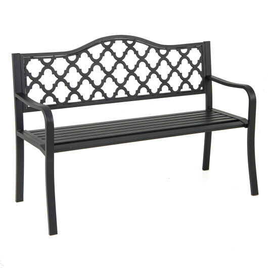 50.5 Inch Patio Bench with Curved Armrests for 2-3 People-Black LuxuryLifeWay Online Store