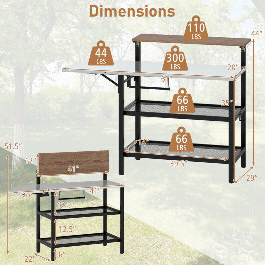 Outdoor Foldable Grill Table with Flip-Up Top and 2 Storage Shelves for Backyard Garden LuxuryLifeWay Online Store