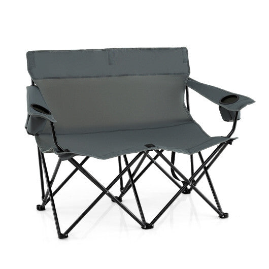 Double Camping Chair 2-Person Outdoor Folding Loveseat with Cup Holders-Blue LuxuryLifeWay Online Store