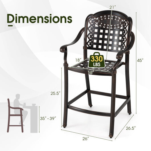 Set of 2 Outdoor Bar Stool 25.5 Inch Counter Height Cast Aluminum Bar Chairs-Copper LuxuryLifeWay Online Store