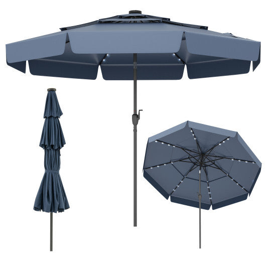 10 Feet Solar Patio Umbrella with 3-Tier Vented Top-Beige LuxuryLifeWay Online Store