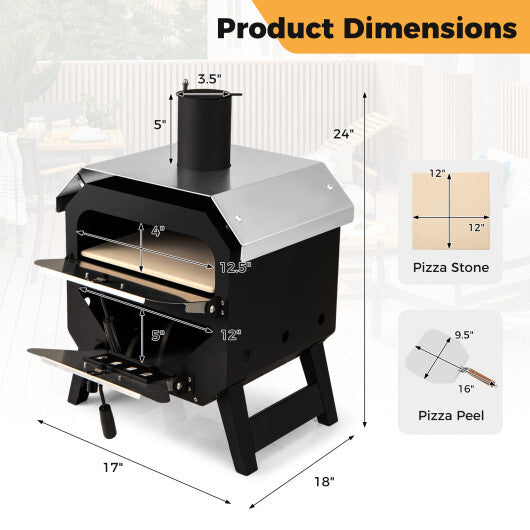 12 Inch Outdoor Pizza Oven with Pizza Stone for Patio Backyard Camping BBQ-Black
