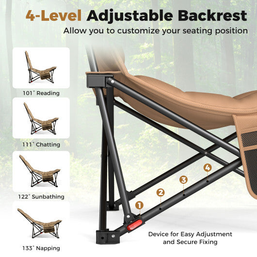 Folding Camping Chair for Adults with Adjustable Backrest and Carrying Bag-Khaki LuxuryLifeWay Online Store
