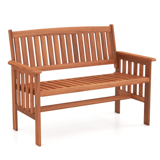 Outdoor Wood Garden Bench 2-Person Patio Park Bench with Backrest Armrests and Slatted Seat LuxuryLifeWay Online Store