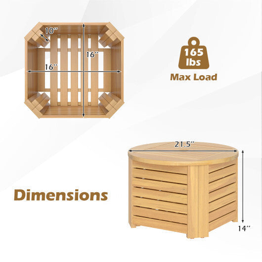 2-in-1 Outdoor Side Table with Storage Acacia Wood Slatted Coffee Table Square and Round Slatted End Storage Box LuxuryLifeWay Online Store