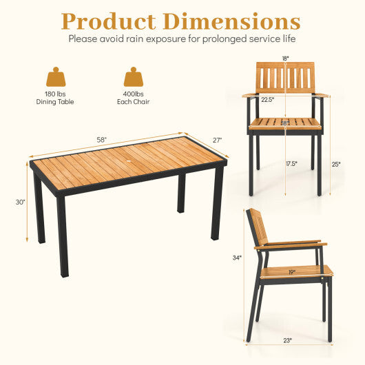 7-Piece Outdoor Dining Set for 6 with Acacia Table & Armchairs and Umbrella Hole LuxuryLifeWay Online Store