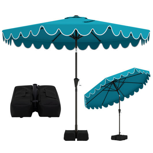 10 Feet Patio Umbrella with Weighted Base and Sandbags-Burgundy