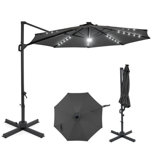 10 FT Cantilever Patio Umbrella with Solar LED Lights 360? Rotation-Brown LuxuryLifeWay Online Store
