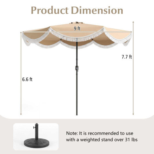 10 FT Outdoor Tassel Umbrella with Push Button Tilt-White